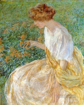  Reid Art Painting - The Yellow Flower aka The Artists Wife in the Garden lady Robert Reid